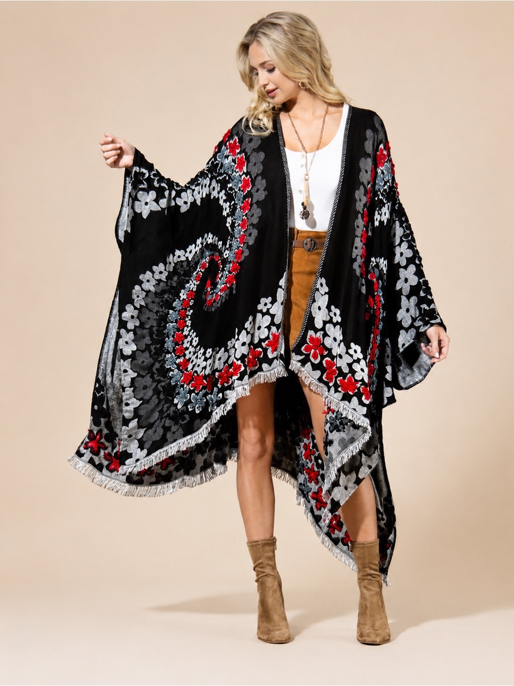 Midnight Rose Embroidered Ruana - Picture 4 of 9
